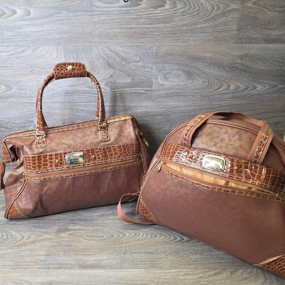 Kathy Van Zeeland Weekender Bag Travel Tote Carry On Luggage Brown LOT‎ Of 2